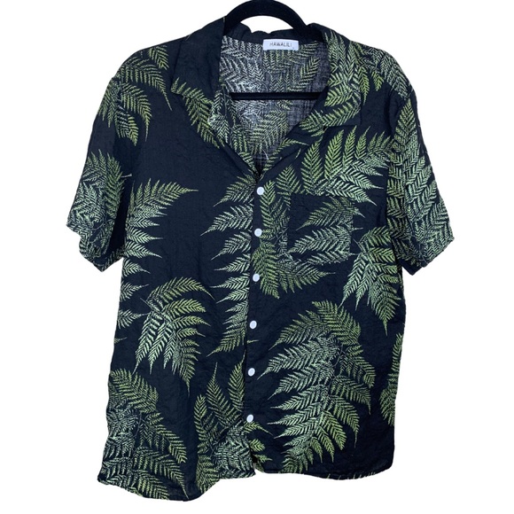 Large Hawalili Back & Green Hawaiian palapalae Fern Button up Aloha dress Shirt - Picture 4 of 4